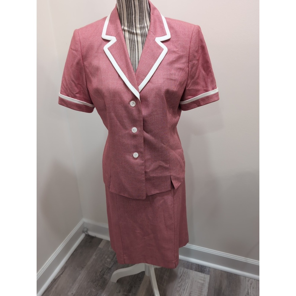 Vtg. Kasper ASL Red Skirt Suit Business Power Suit Career Sz 10P Short Sleeve